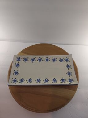 Papel Giftware Hand Painted Floral Ceramic Serving Tray Rectangle Small Blue